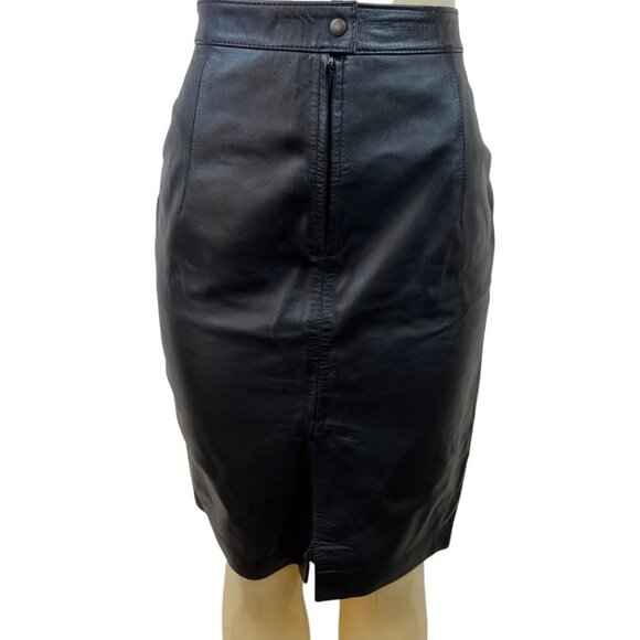 Manuel Herrero Black Leather Pencil Skirt Spain Mid-Length High-Waist Sz 46 - Picture 1 of 7